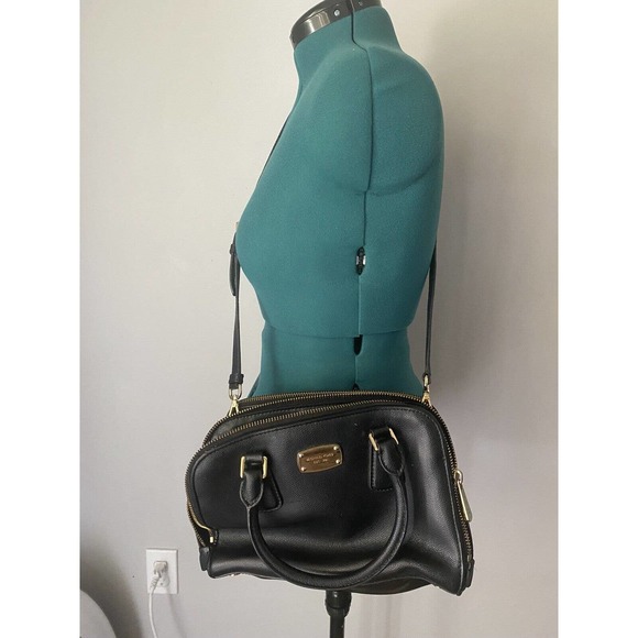 MICHAEL KORS Reese Black Leather Satchel Double Zip Adjust Strap Purse Handbag - Picture 6 of 6